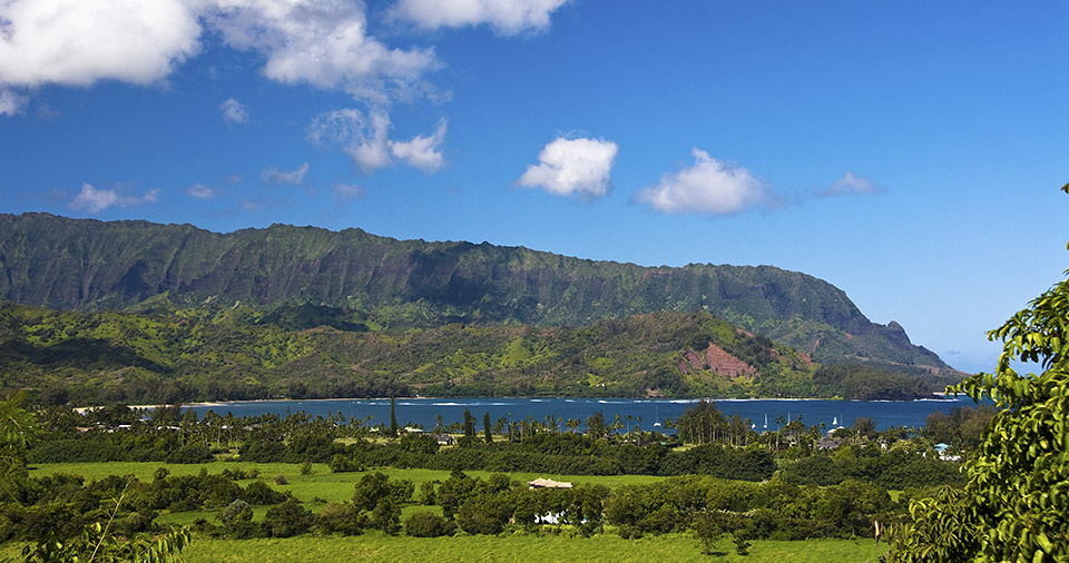 The mountains and ocean of Hanalei, Hawaii.
