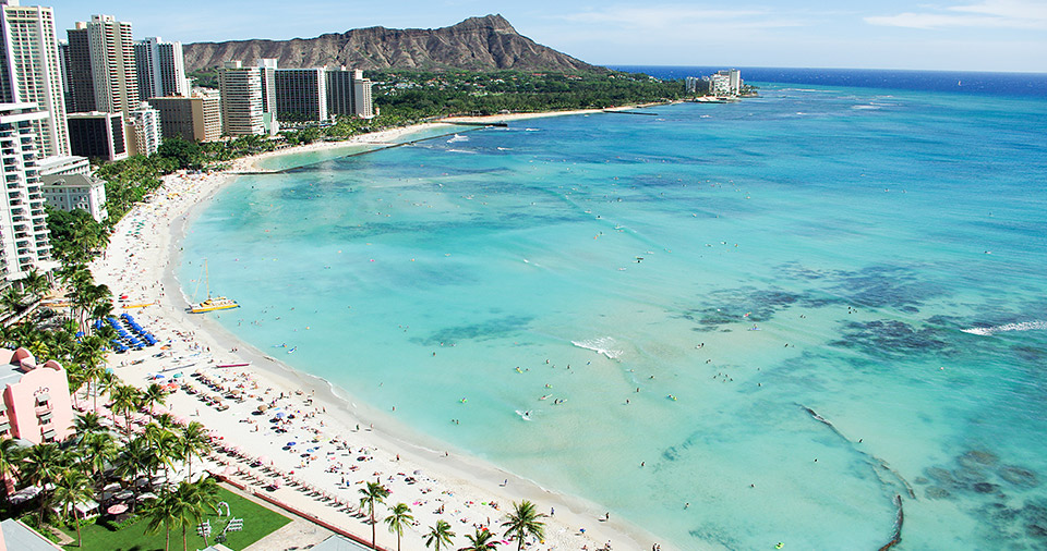 Hotels and beach goers of Waikiki.