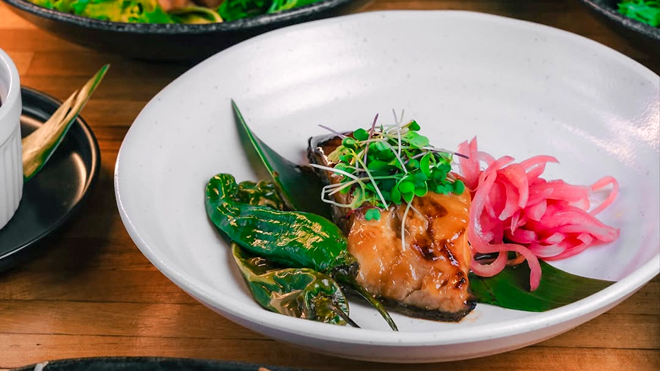 Hibachi Salmon and Chili Peppers at Hachi by Oao