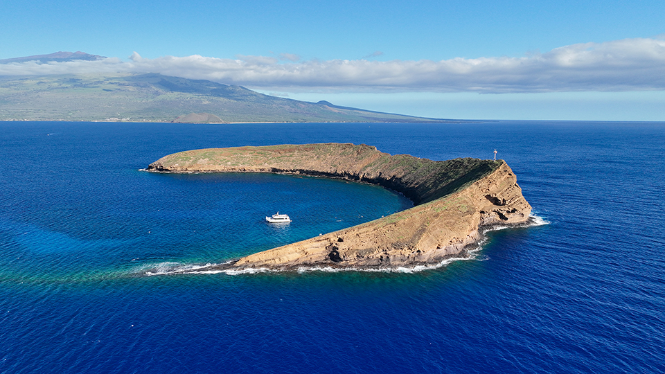 Aerial View of Molokini with the Pride of Maui