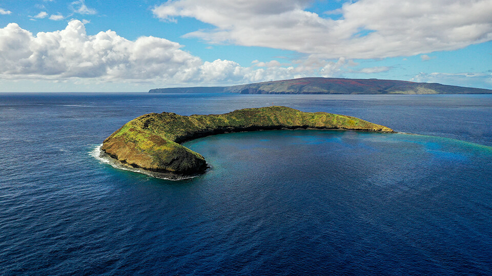 Aerial View of Molokini and Maui