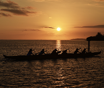 Ancient Hawaiians Rowing Canoe to Molokini Crater