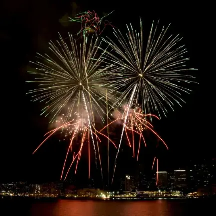 Fireworks Show Seen from a Pride of Maui Special Event New Years Eve Cruise
